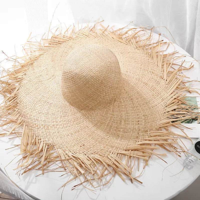 Women Summer Natural Raffia Straw Hat Female Fashion Ribbon Floppy Shading Wide Brim Sun Hats Lady Vacation Travel Beach Hat