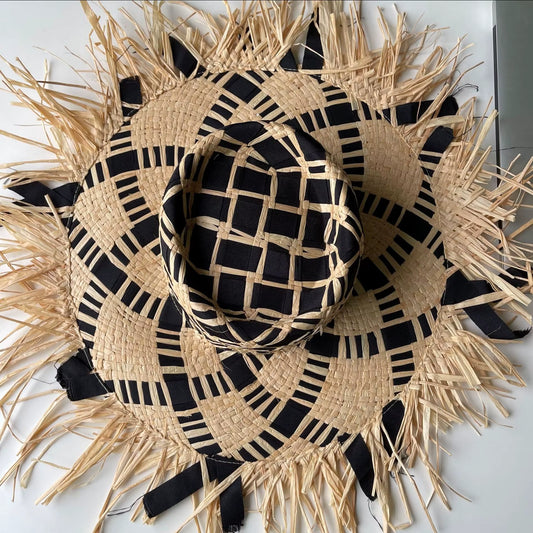 Big Brim Beach Hat for Women Summer Seaside Raffia Straw Hat Travel Vacation Visor Sun Hat Women'S Hat with Colored Raw Edges