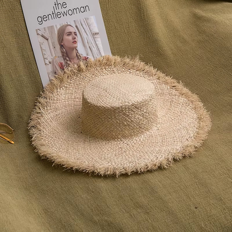 Women Summer Natural Raffia Straw Hat Female Fashion Ribbon Floppy Shading Wide Brim Sun Hats Lady Vacation Travel Beach Hat