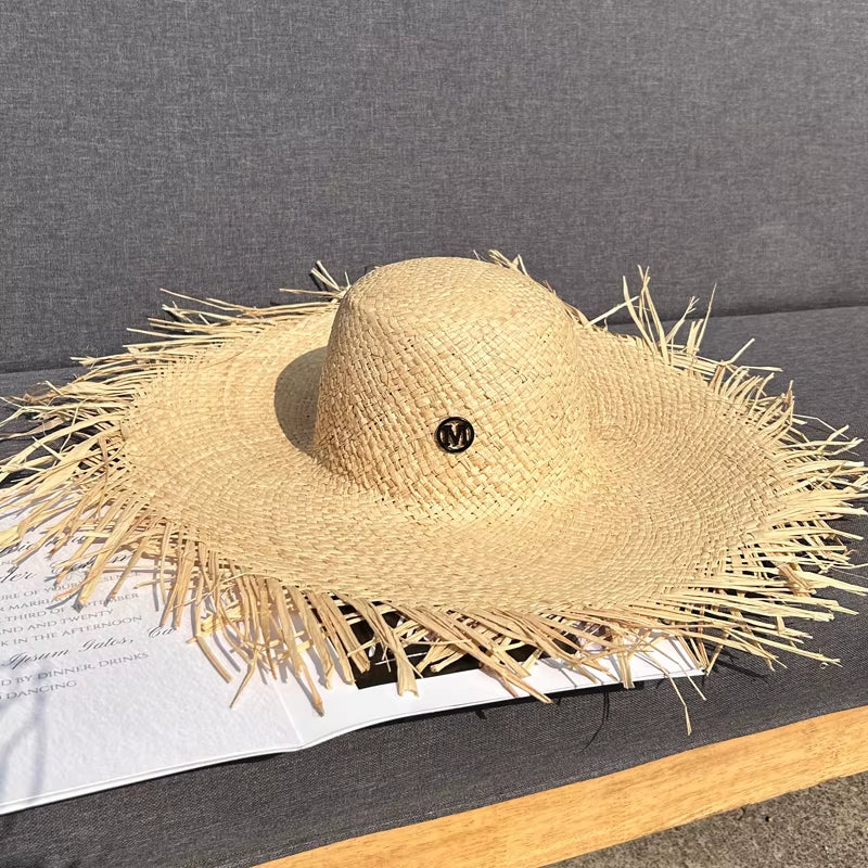 Women Summer Natural Raffia Straw Hat Female Fashion Ribbon Floppy Shading Wide Brim Sun Hats Lady Vacation Travel Beach Hat