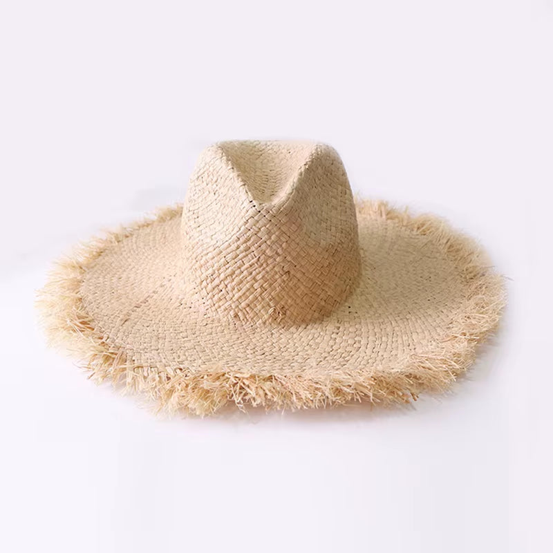 Women Summer Natural Raffia Straw Hat Female Fashion Ribbon Floppy Shading Wide Brim Sun Hats Lady Vacation Travel Beach Hat