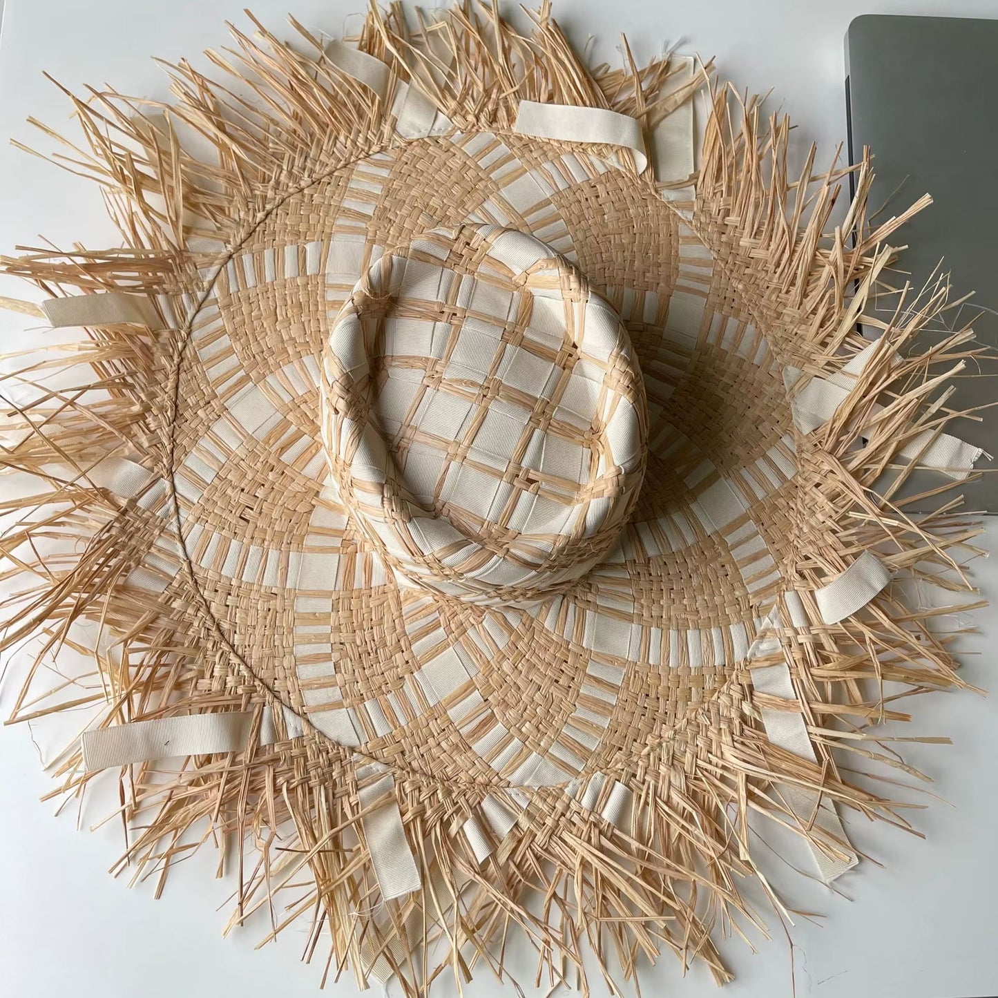 Big Brim Beach Hat for Women Summer Seaside Raffia Straw Hat Travel Vacation Visor Sun Hat Women'S Hat with Colored Raw Edges