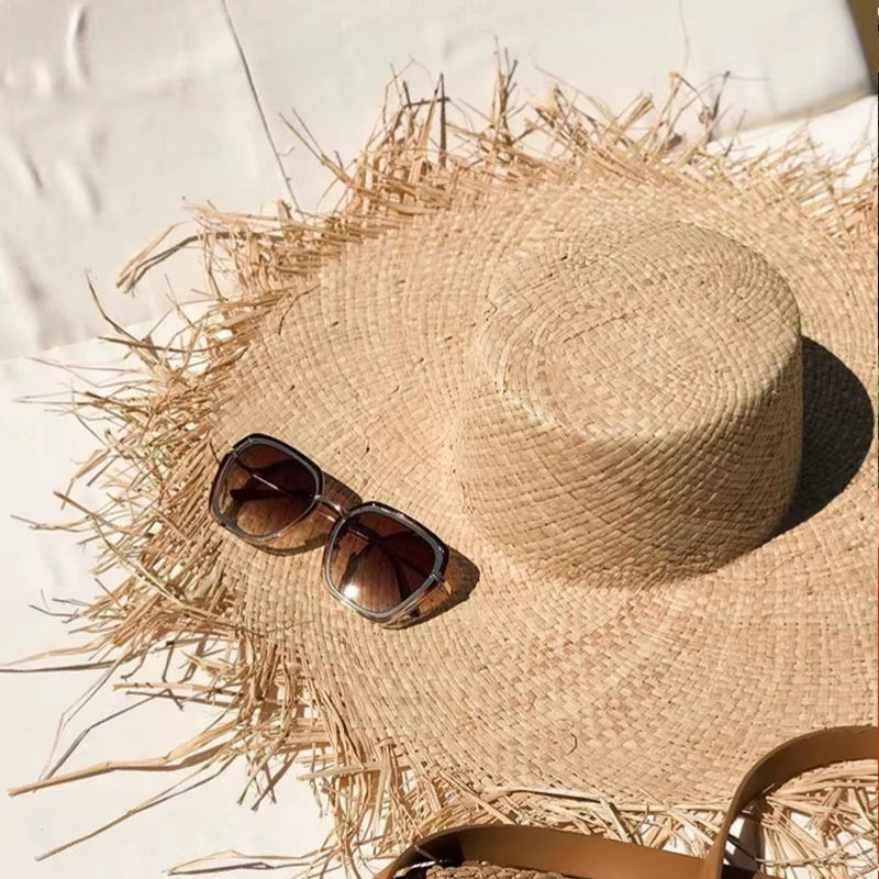 Women Summer Natural Raffia Straw Hat Female Fashion Ribbon Floppy Shading Wide Brim Sun Hats Lady Vacation Travel Beach Hat